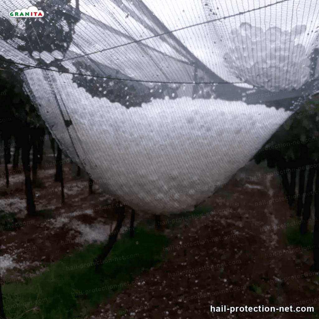 Hail barrier net resisting large amounts of hail